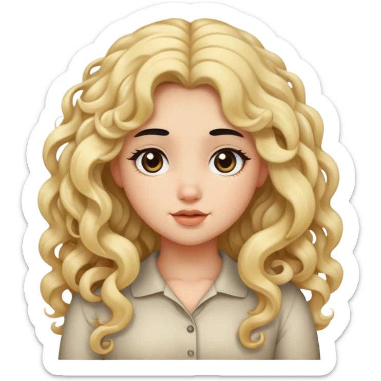 black hair blond girl with long curly hair make her little chubby sticker