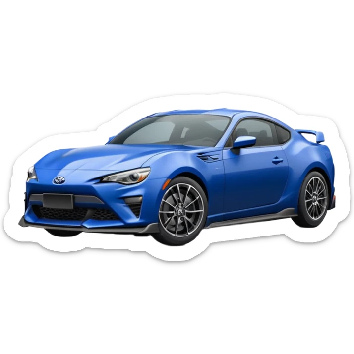Low view of dark blue 2025 Toyota 86 styled like 65 mustang sticker