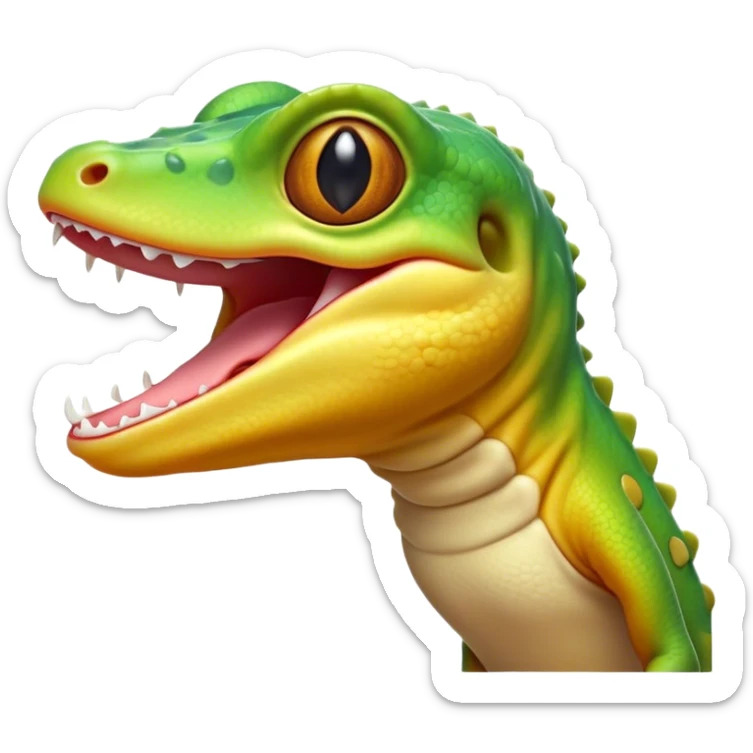 Cinematic Cute Yawning Gecko Portrait Emoji, Head tilted slightly with a dramatic, wide-open yawn, showcasing a compact, smooth-scaled body with slightly drooping eyelids and a relaxed, open-mouthed expression, Simplified yet irresistibly adorable features, highly detailed, glowing with a soft, cozy ambient glow, high shine, relaxed yet expressive, stylized with a hint of whimsical charm, soft glowing outline, capturing the essence of a drowsy yet affectionate gecko that appears ready to stretch out for a nap! sticker