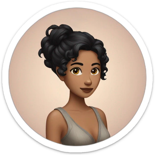 morena skin with black wolfcut hair and has a bit of freckles on only the right side of her face sticker