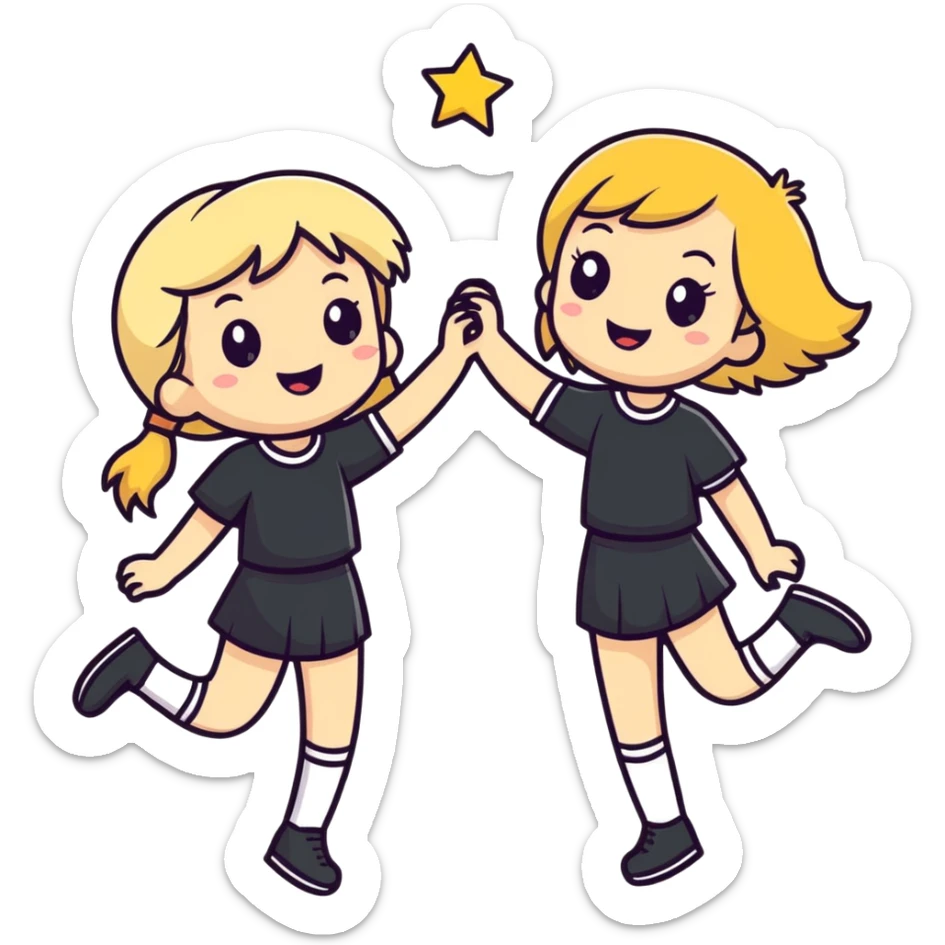 a blonde girl and brunette girl celebrating  sticker