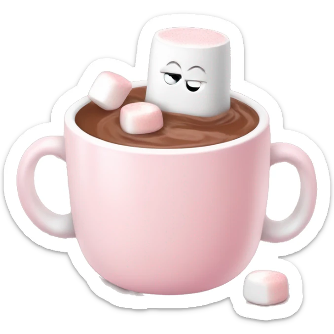 Light Pink mug of hot chocolate with marshmallows  sticker