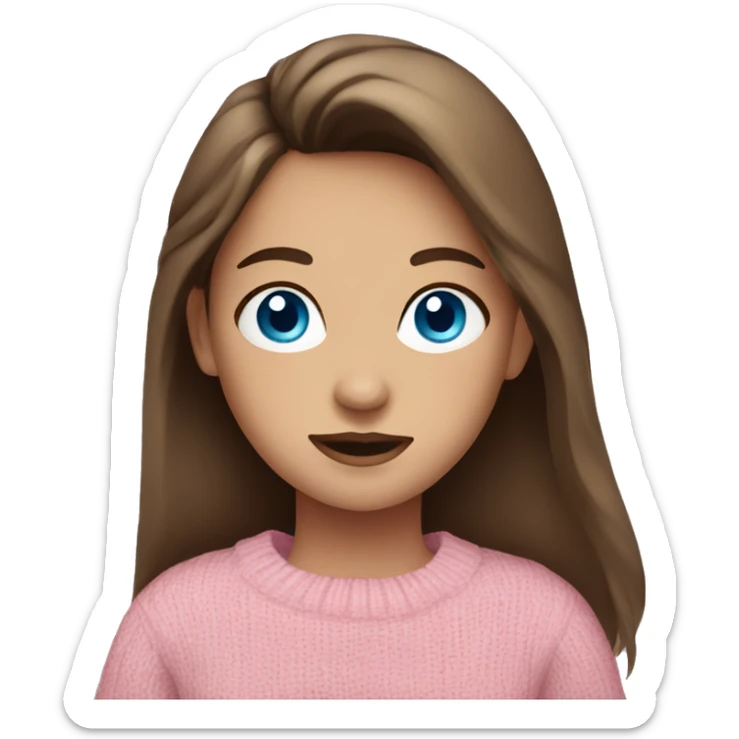 brown hair blue eye girl wearing a pink sweater sticker