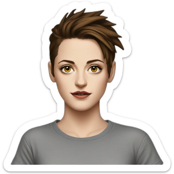 Kristen stewart gray in round neck t-shirt only face sticker