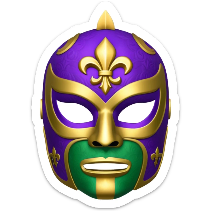Louisiana themed luchador mask with fleur-de-lis and Mardi Gras colors sticker