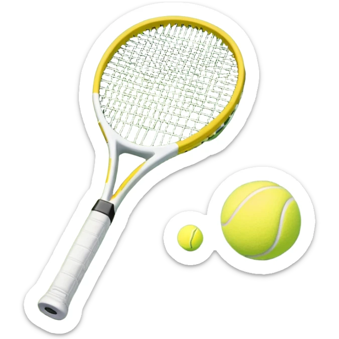 A tennis racket and ball on a grass or hardcourt surface, symbolizing the sport. The racket has a sleek design with tightly strung strings, while the bright tennis ball rests nearby, capturing the essence of precision, agility, and competition. sticker