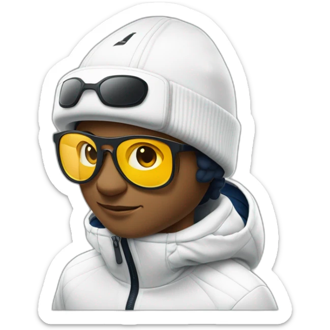 Un garçon blanc qui porte das lunettes de ski, il a les cheveux noirs, un survetement de lacoste et une casquette nike sticker