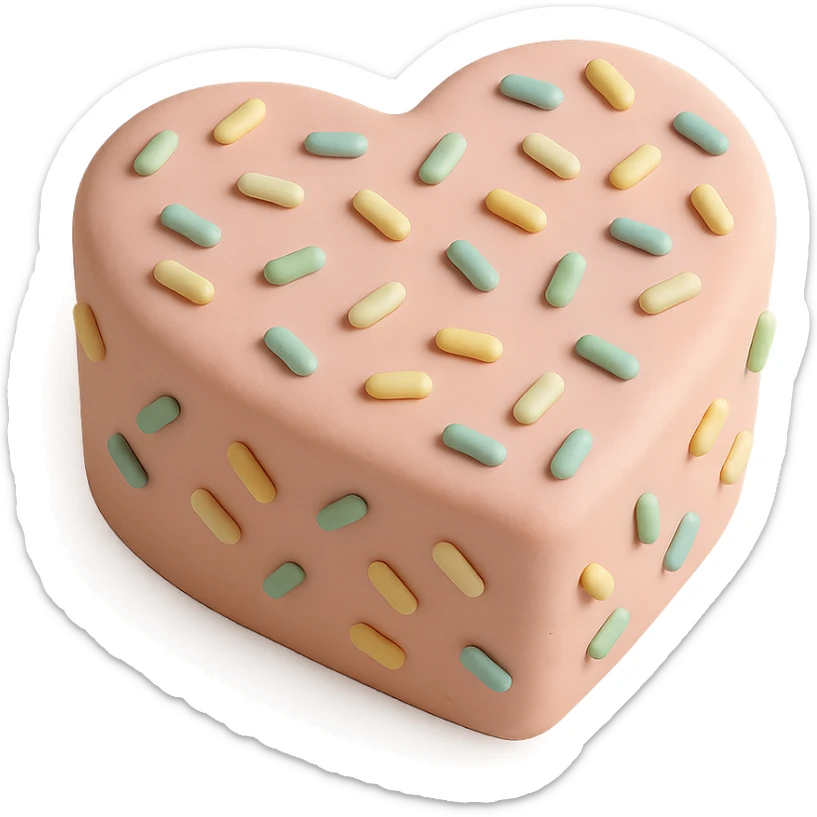 heart-shaped fondant cake with confetti sticker