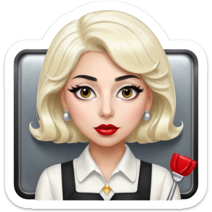 Lady Gaga in the Telephone video, retro diner waitress uniform, platinum blonde hair, glamorous pop style sticker