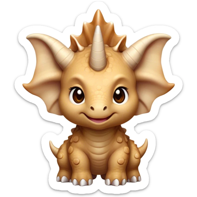 Cinematic Cute Triceratops Portrait Emoji, Head tilted playfully with a gentle smile, featuring a compact, sturdy body with three adorably prominent horns and a charmingly frilled head, Simplified yet irresistibly adorable features, highly detailed, glowing with a warm, inviting earthy glow, high shine, affectionate and lively, stylized with a touch of whimsical dinosaur charm, soft glowing outline, capturing the essence of a mischievous yet endearing Triceratops that seems as if it could trot out of the screen into your arms! sticker