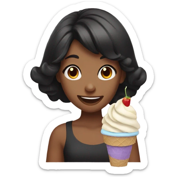 smiling girl with black hair eating ICE cream sticker