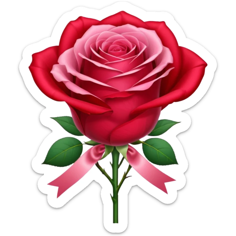 One red flower and one pink flower in transparent bouquet with red band  sticker