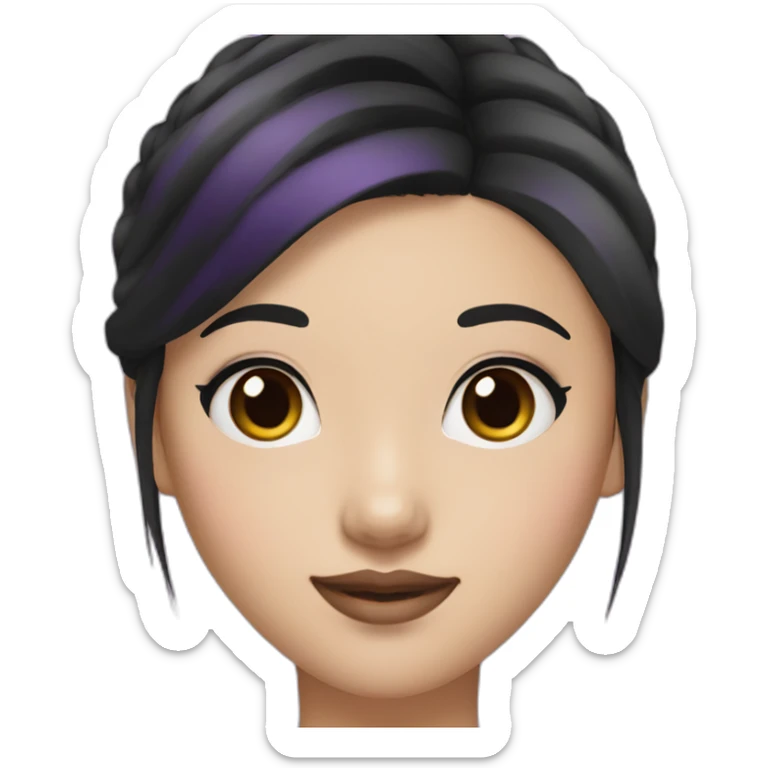 Asian girl with black bun hair, purple top and eyeliner makeup sticker