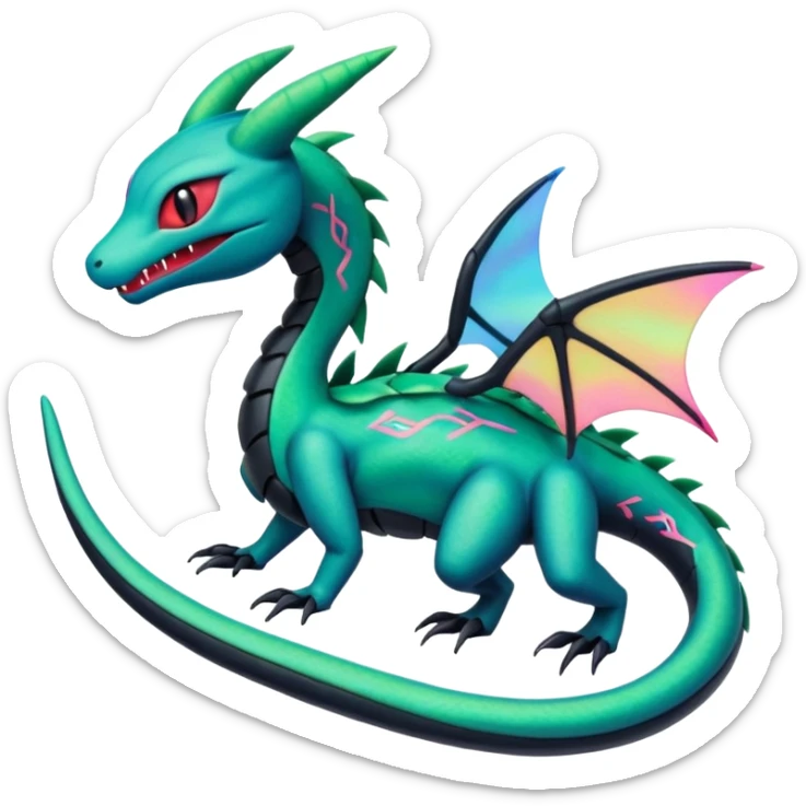 Spooky stitched colorful iridescent Salandit-Rayquaza-Flygon-Sylveon-Umbreon-fusion-Pokémon-hybrid-creature  sticker