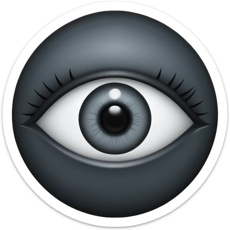 Minimal emoji, gothic futuristic eye, cold grey sclera, pupil replaced by a solid black number 8, occult cyber aesthetic, sharp clean lines, flat emoji design, centered, transparent background sticker