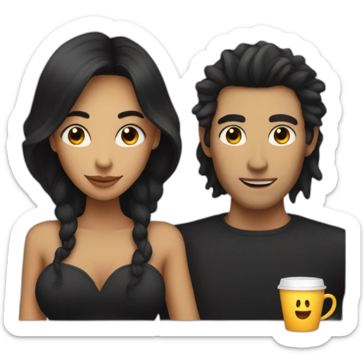 À woman and a man witch black hair in a car with coffee sticker