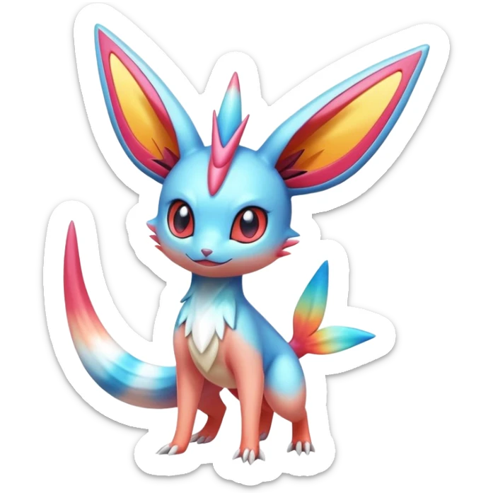 Colorful Shiny Exotic Victini-Salandit-Aurorus-Sylveon-Fakémon-hybrid-creature (full body)  sticker