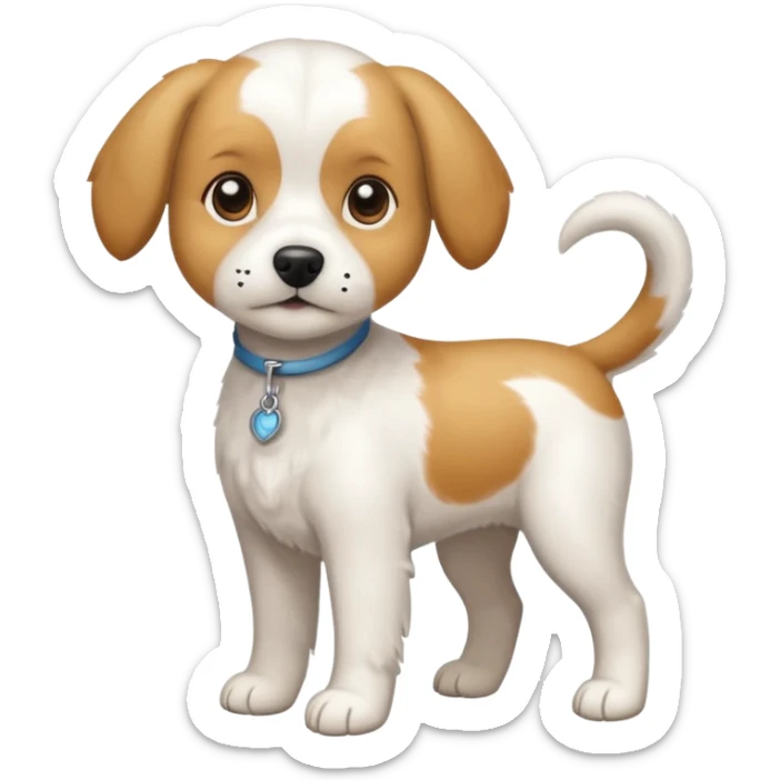 a full body white beagle x maltese x chi dog the size of a kelpie with light brown ears and a light brown patch on one eye sticker