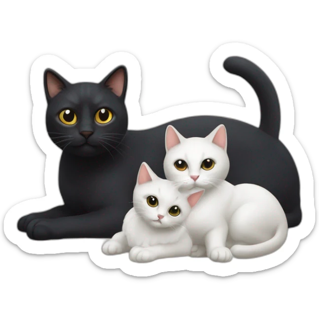 Dos gatos jugando, uno es atigrado y una gata negra con manchas blancas jugando sticker