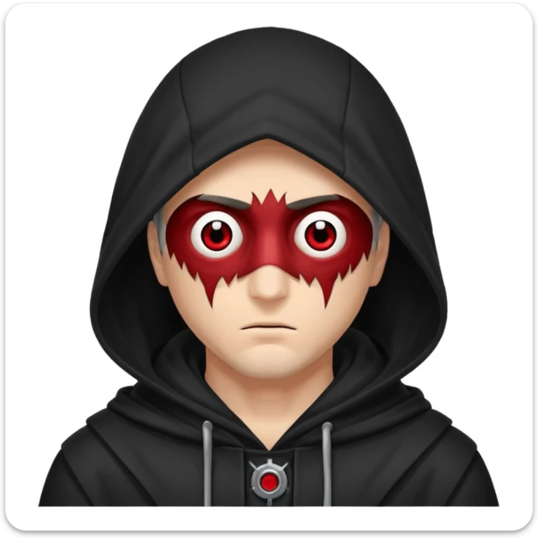 Un homme avec une capuche qui cashe 1 de c yeux et l'autre de c'est yeux et un sharingan sticker