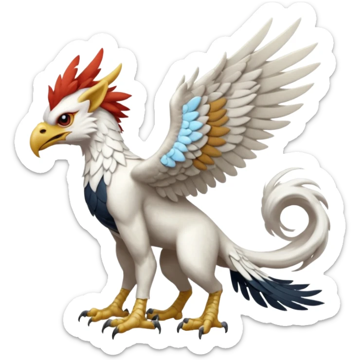 Albino white-furred Gryphon-Trico-Silvally-griffin-chimera-hybrid, full body sticker