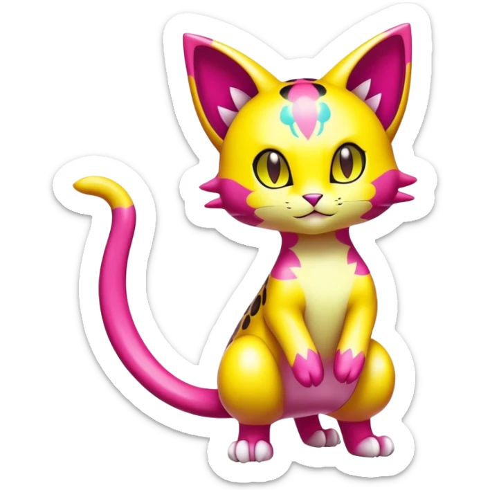 Shiny Colorful Liepard-Skitty-Delcatty-Pokémon-Fakémon-hybrid-creature (full body) sticker