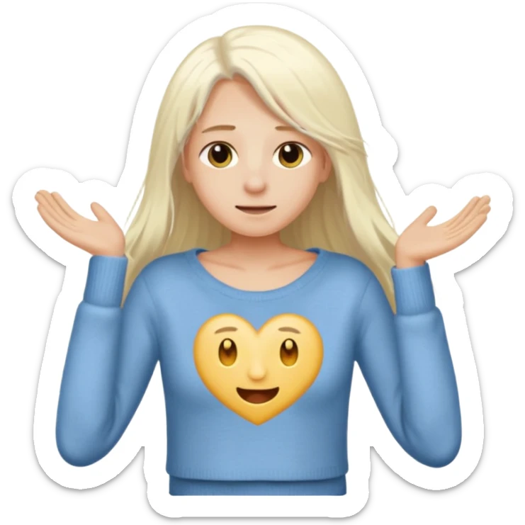blond person with long white hair, half-naked, taking off a sweater, simple features, emoji style sticker