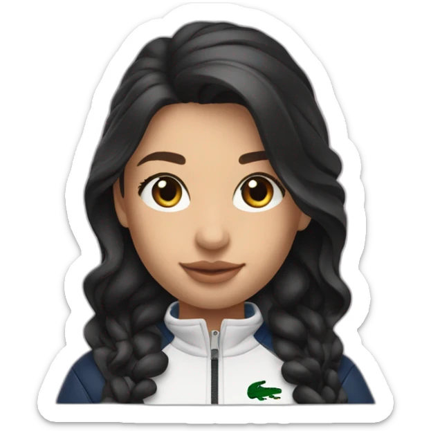 Lacoste bag latin girl with long hair with black lacoste windbreaker sticker
