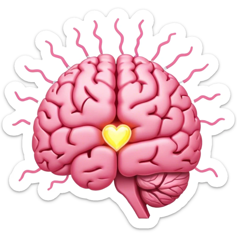 A ** pink human brain** with a energy energy beam of light thought around it s... radiating loving thoughts while it rewires itself hearts  sticker