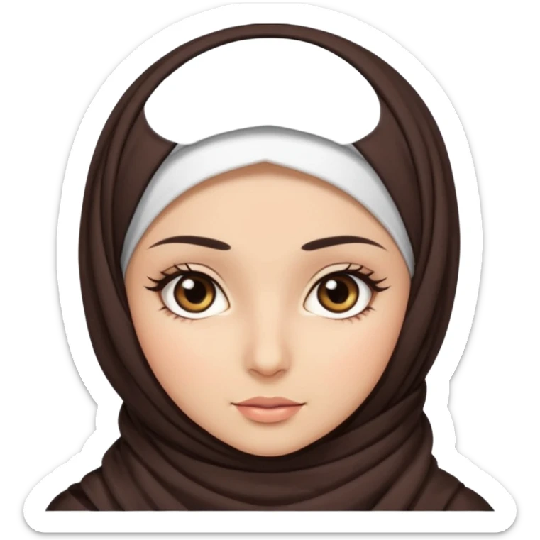 hijab with appear of some hair dark brown eyes and long lashes with and light  skin sticker
