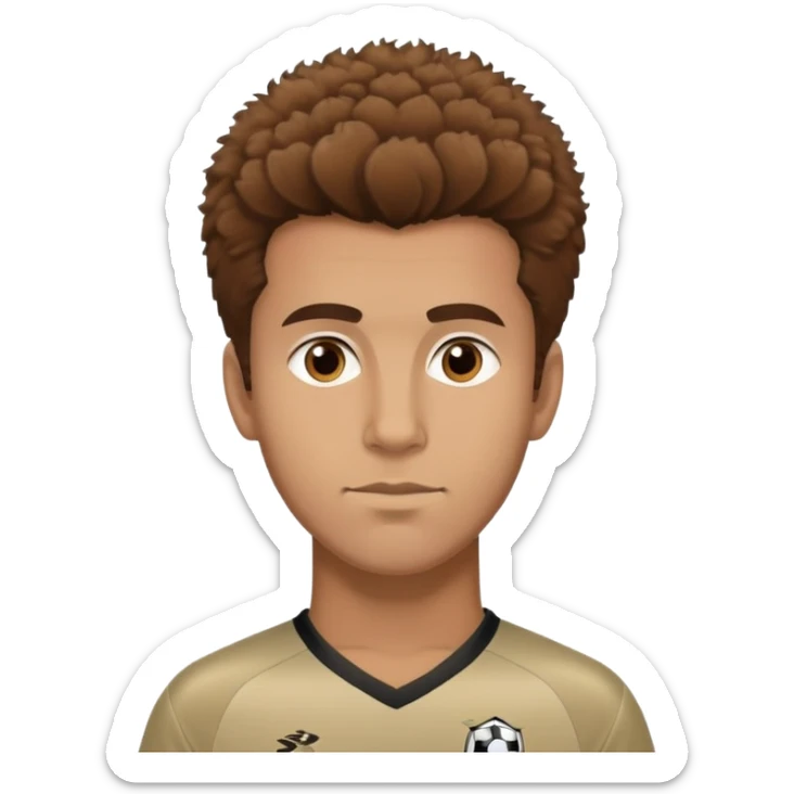 Tan tall man with brown fluffy hair and a taper fade wearing a soccer jersey  sticker
