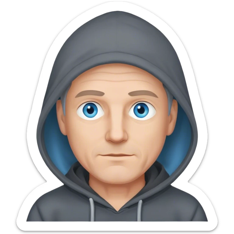 50!year old man with blue eyes in a dark grey hoodie indoors  sticker