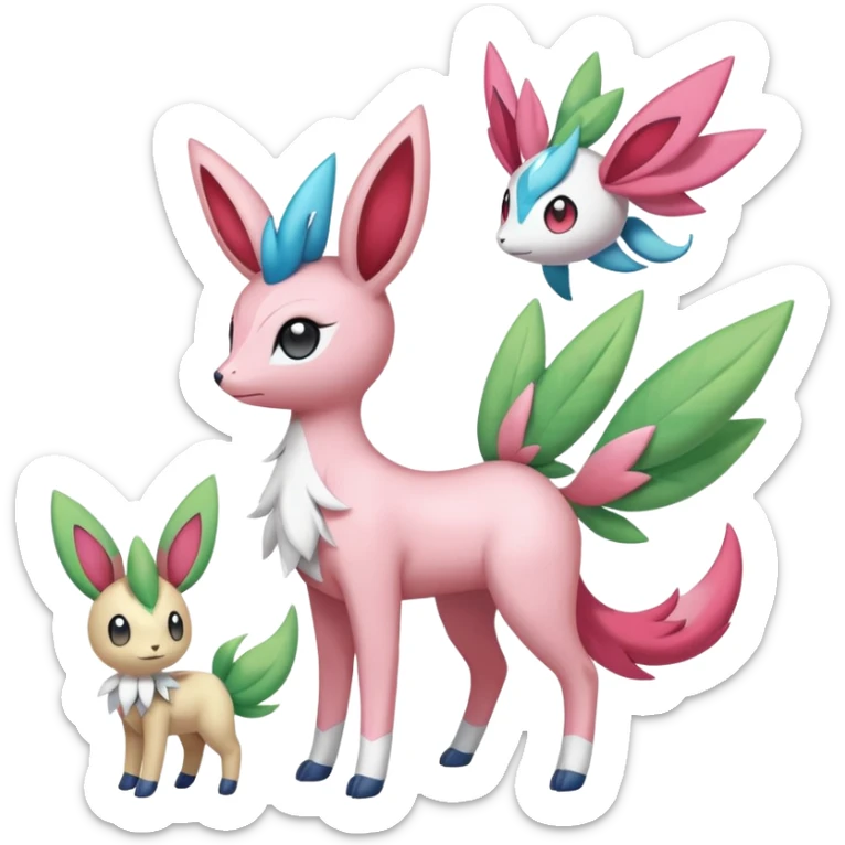 Shaymin-Sylveon-Meloetta-Cresselia-Amaura-Pokémon-Fakémon-fusion, full body sticker