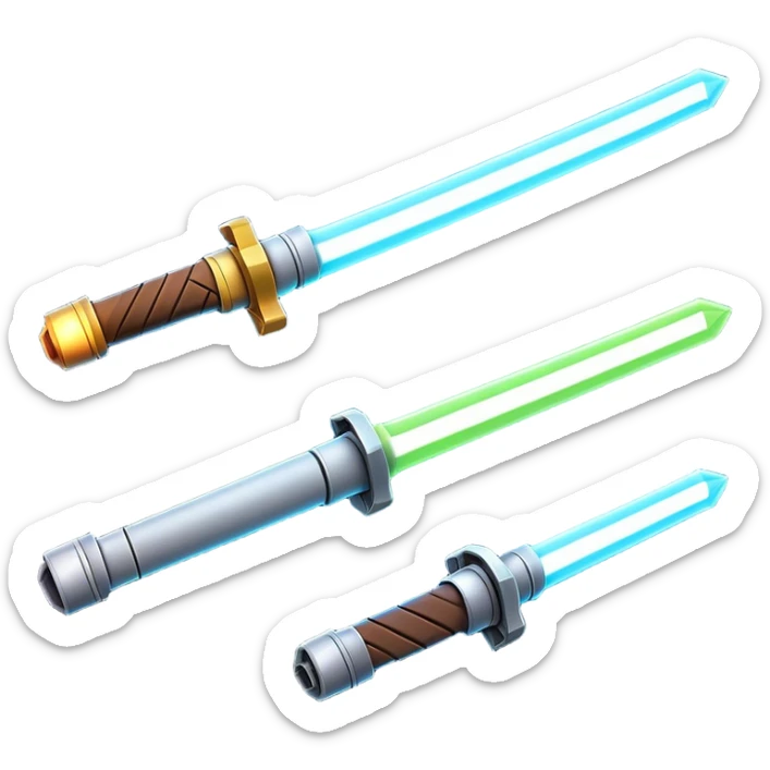 Clash of Clans aesthetic: Cinematic heroic Star Wars light sabre Emoji, rendered in a 3D vector-style similar to standard emojis with minimal shading and bold, simplified shapes. A compact, vibrant energy blade with a neon-hued, glowing edge . Stylized with a touch of interstellar elegance and a soft glowing outline, capturing the essence of a legendary energy blade with a friendly, playful manner! sticker