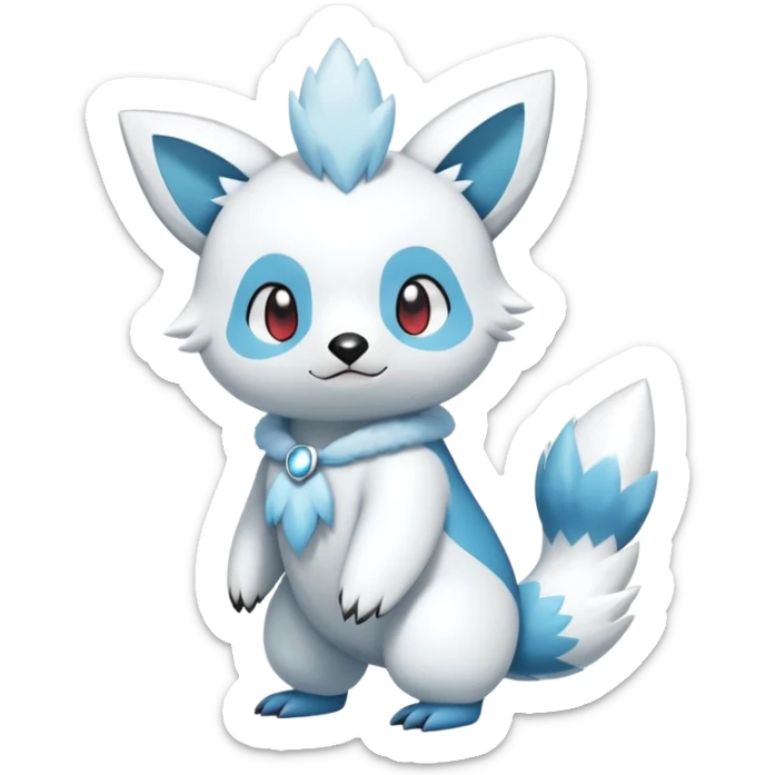 Shiny White Furry Snowy Ice-type Oshawott-Zangoose-Emolga-Hybrid (Full body) sticker