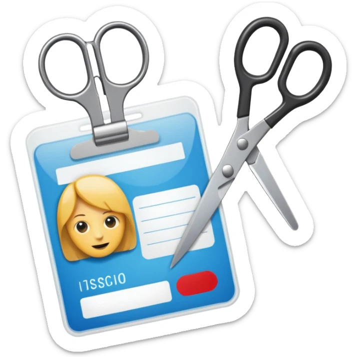 Scissors cutting ID card sticker
