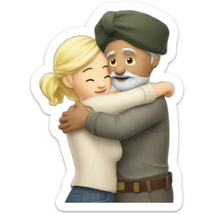 Turban older Man from africa hugs detective hat older blonde European  sticker