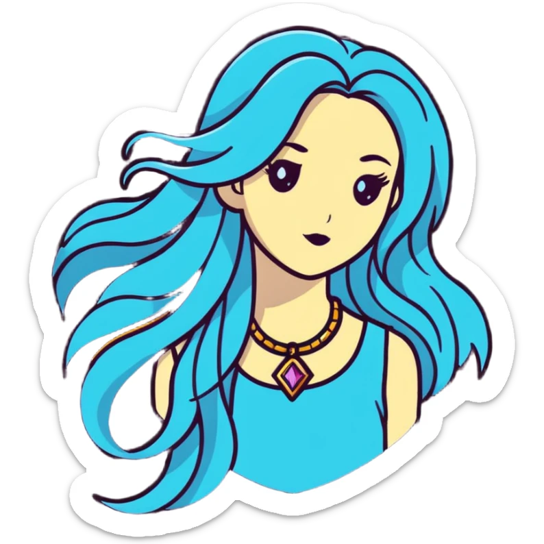 Beautiful fantasy girl with metal jewelry and long flowing hair, mystical princess sticker