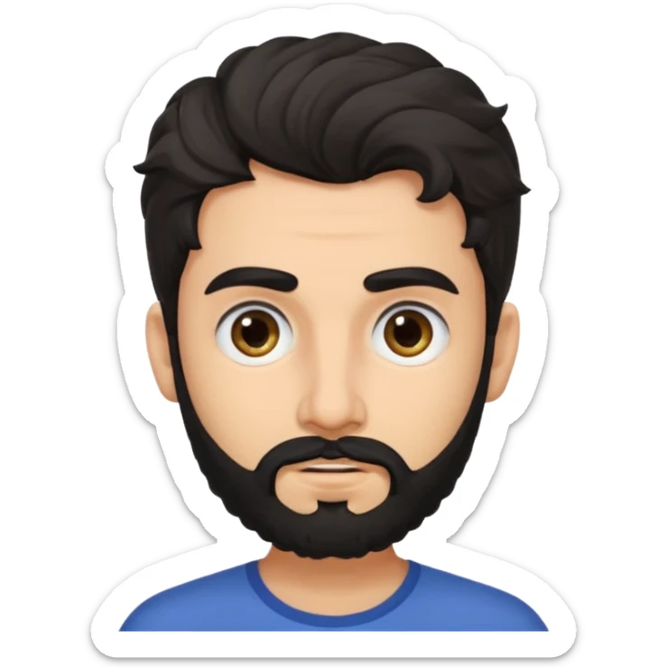 young fair skin Pakistani man with black beard wavy hair and squinted eyes and thick eyebrows sticker