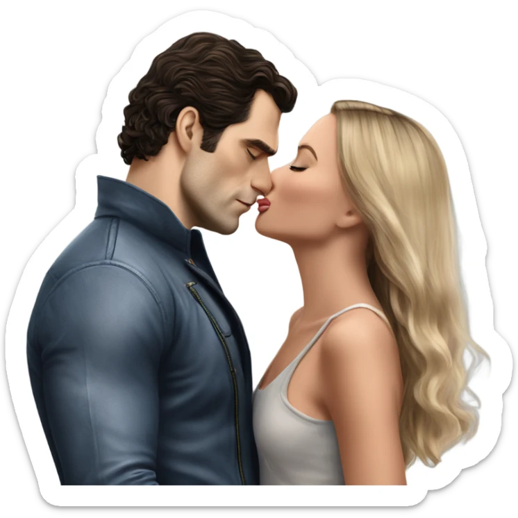 realistic photo of Henry Cavill kissing a beautiful female model  sticker