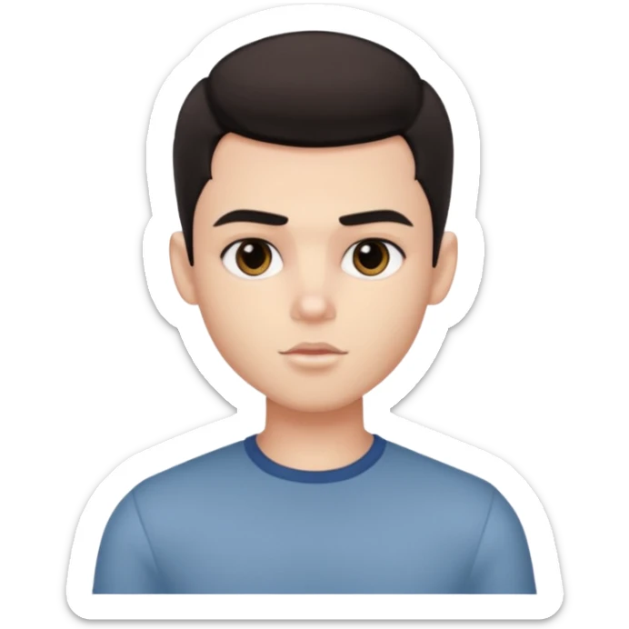 pretty handsome bratz man, black eyes,  short dark hair, dark eyes, pale skin, defined jawline sticker