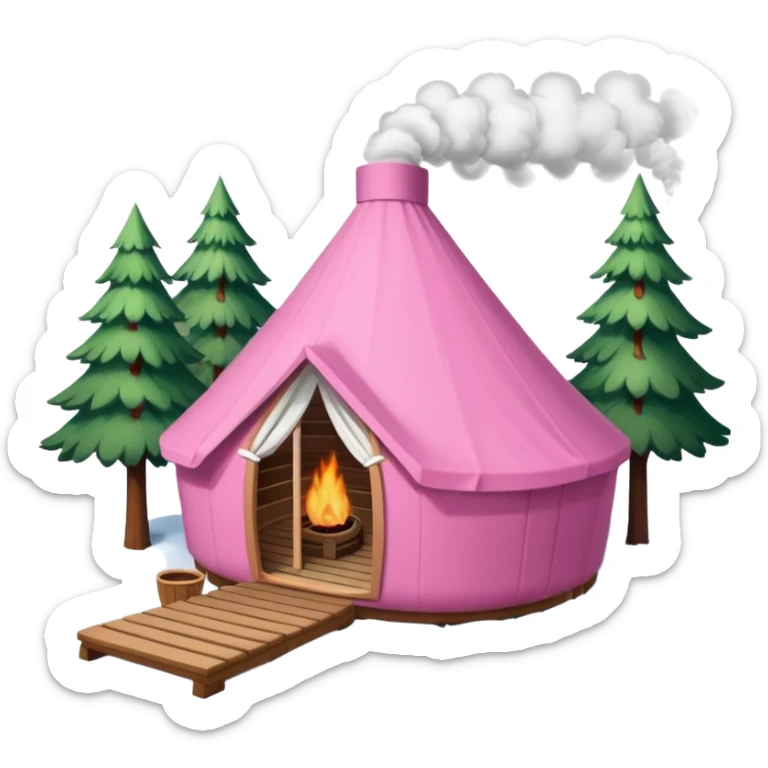 la tent that is a sauna and its smoke out the pipe try one with snow and trees around also pink
ag den mer som en rundt firkant og sort, også kan det stå SAUNA på pink sticker