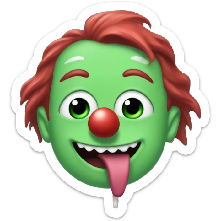 elon musk with a clown face and green nose with a dollar sign on it and puppy dog tongue and ears like an egirl sticker
