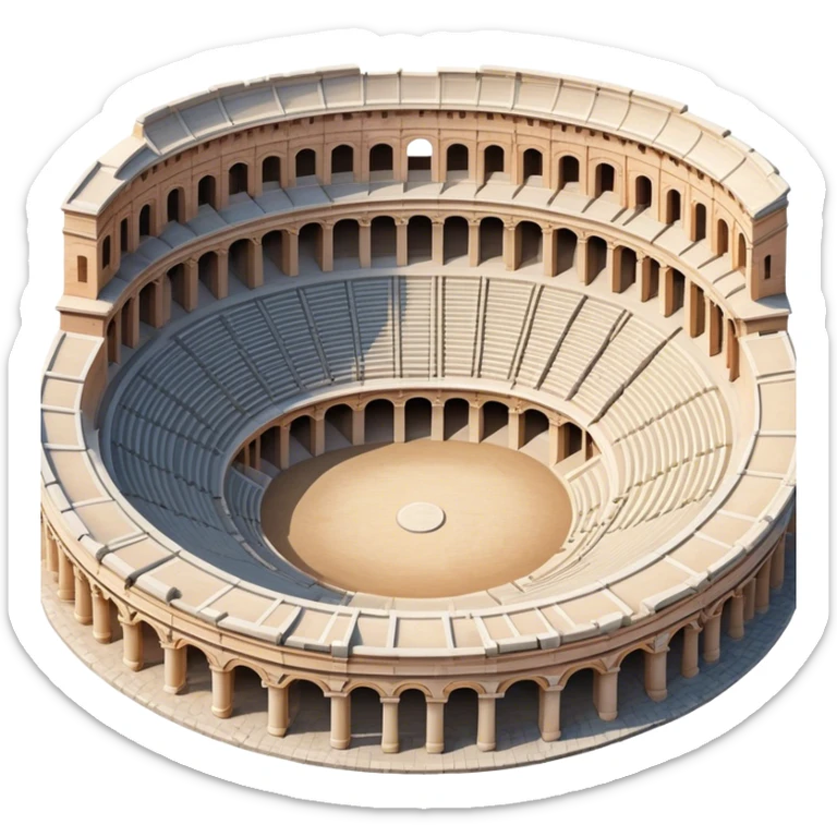 Cinematic Realistic Pula Arena Landmark Emoji, showcasing the ancient Roman amphitheater rendered with detailed weathered stone textures and dramatic lighting. sticker
