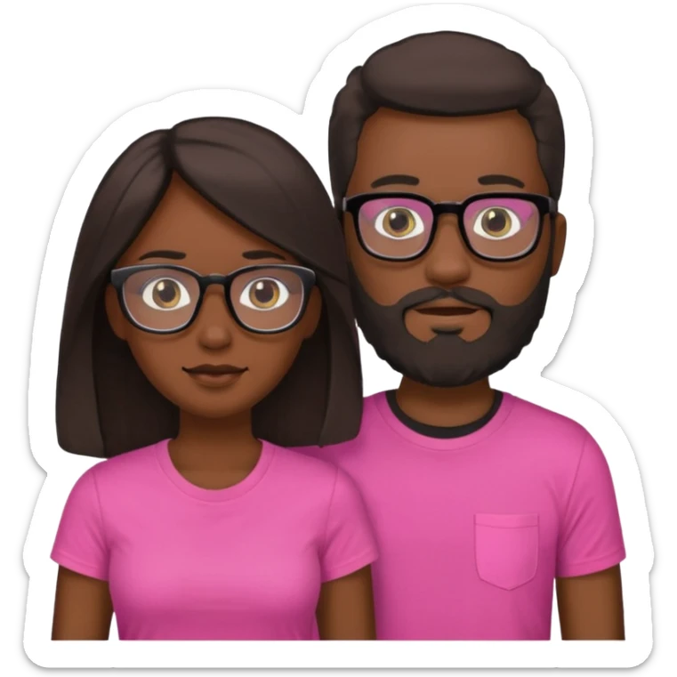 pareja el moreno con barba y gafas  , camiseta negra y ella pelo moreno camiseta rosa y pelo largo de piel blanca sticker