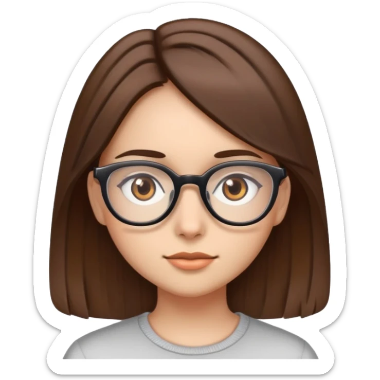Girl with straight brown hair brown eyes and glasses  sticker