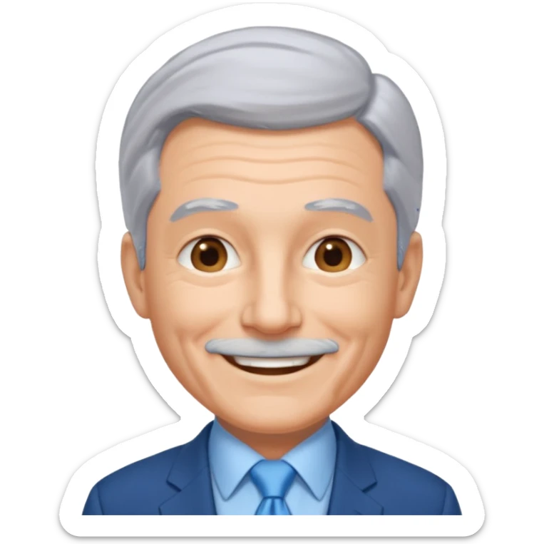 Create an emoji of a 62-year-old man in a blue suit and light blue tie with gray hair. sticker