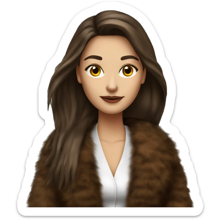 Beautiful Woman Realistic long hair brunette Mob wife big brown fur coat  sticker