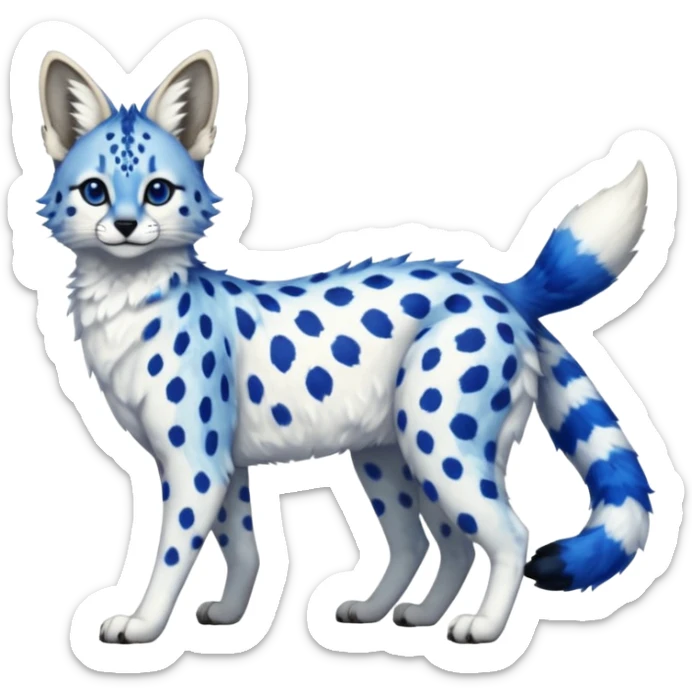 Cobalt-blue, sapphire-spotted, white-bellied, exotic Serval-sergal-Trico-fusion-animal-hybrid sticker
