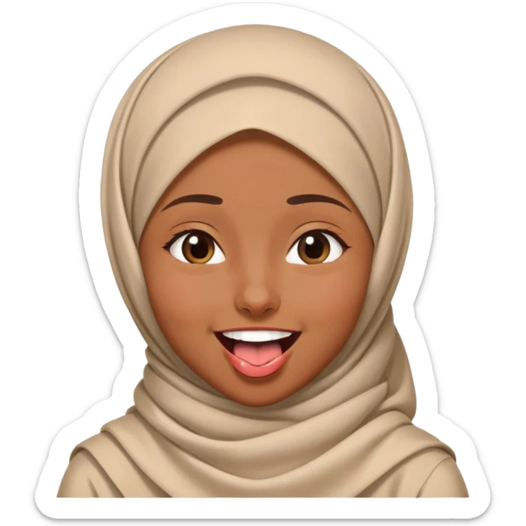 nữ, 15 tuổi, đội khăn hijab, tongue out, cười to, nhắm 1 mắt sticker